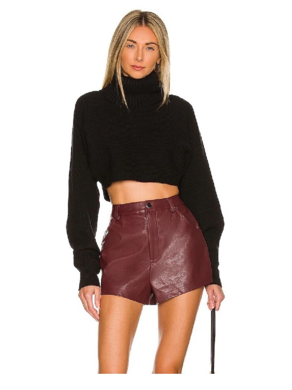 Lovers + Friends Burgundy High-Waist Bardot Leatherette Shorts